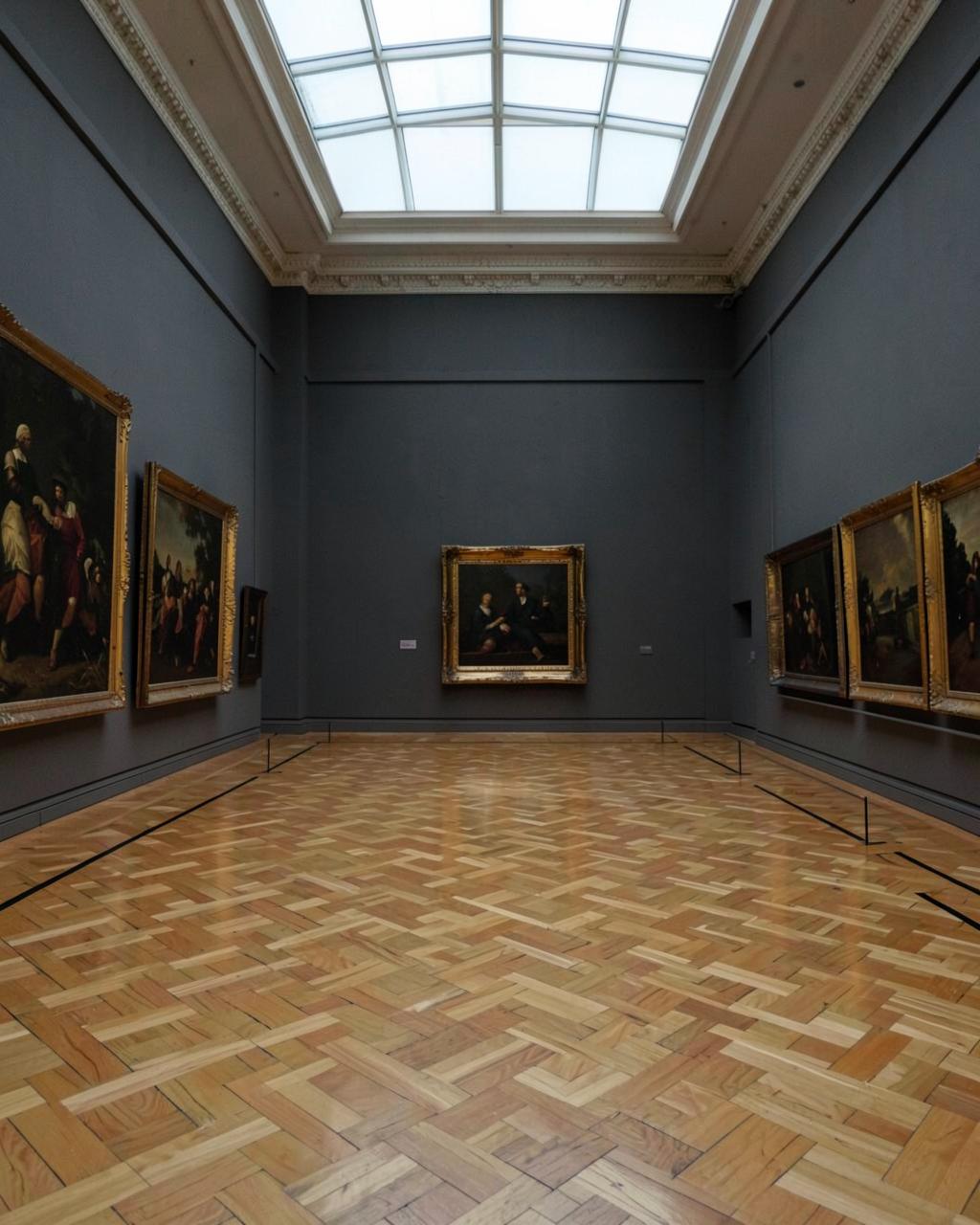 Empty classical museum gallery before opening hours
